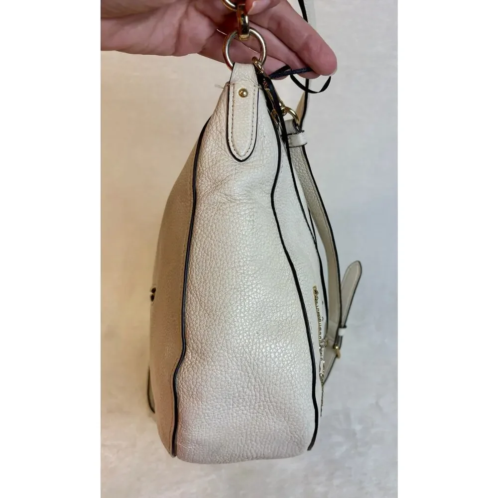 Authentic Coach Cream Leather Stardust Crystal Rivet Elle Hobo Shoulder Bag